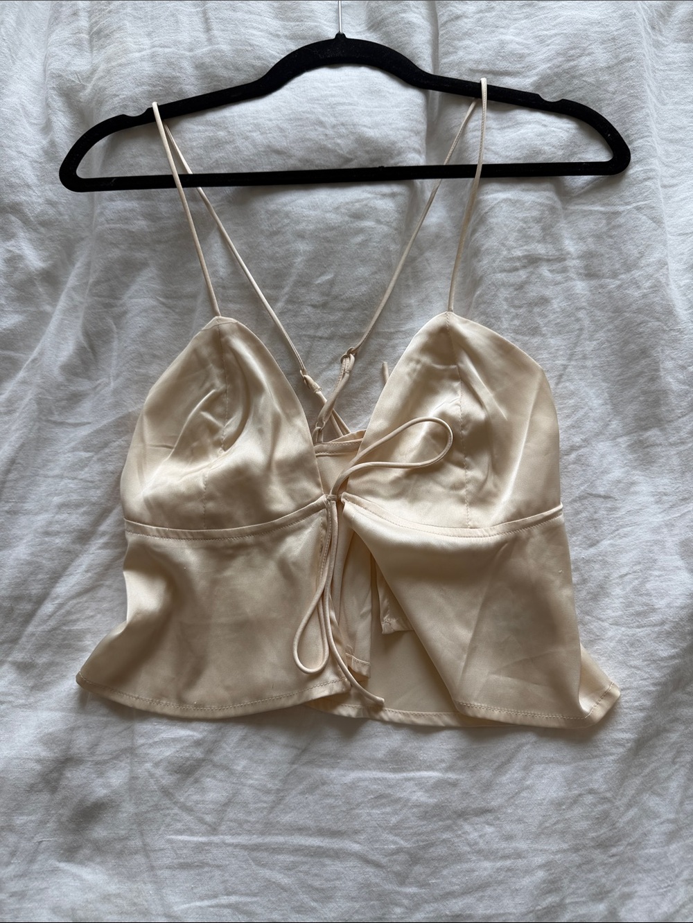 Silky Cream Lace-Up Crop Cami